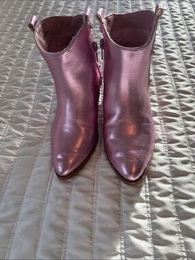 Yosi Samra Metallic Pink Kids Ankle Boots